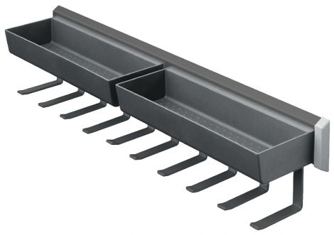 Leiste und Haken: anthrazit
Schalen: dunkelgrau Auszug St.anthr. 108x465x115mm