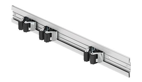 Leiste: silberfarben, Halter: verzinkt
Leiste: eloxiert, Halter: poliert Stielgerätehalter alu.3-fach