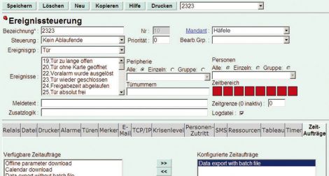 Ereignissteuerung, Türsteuerung, Änderung von Zutrittsrechten Ereignissteuerung